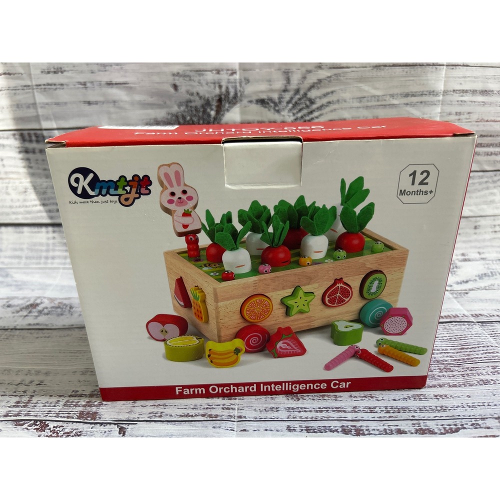 Kmtjt Farm Orchard Intelligence Car Wooden Montessori Veggie Fruit Shape Sorter
